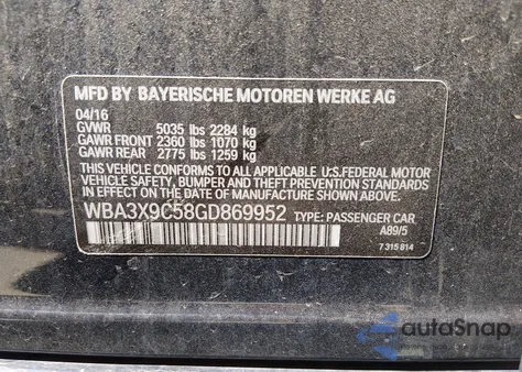 2016 BMW 335I Gran Turismo xDrive z USA, uszkodzony, nr VIN WBA3X9C58GD869952